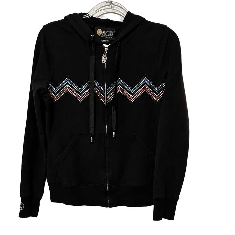 🎠CHRISTINE ALEXANDER Black Hoodie with Chevron Pattern Small GUC